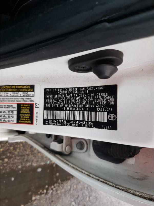 Photo 9 VIN: 4T1BF1FK9DU674731 - TOYOTA CAMRY L 