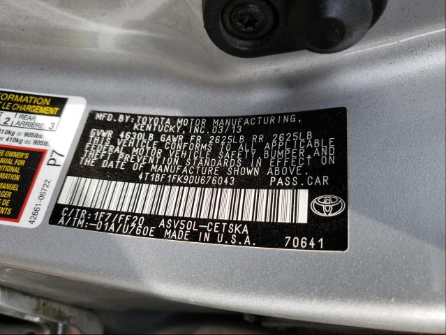 Photo 9 VIN: 4T1BF1FK9DU676043 - TOYOTA CAMRY L 