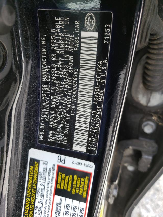 Photo 9 VIN: 4T1BF1FK9DU676382 - TOYOTA CAMRY L 