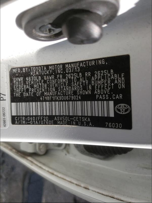 Photo 9 VIN: 4T1BF1FK9DU679024 - TOYOTA CAMRY L 