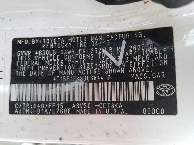 Photo 9 VIN: 4T1BF1FK9DU684417 - TOYOTA CAMRY L 