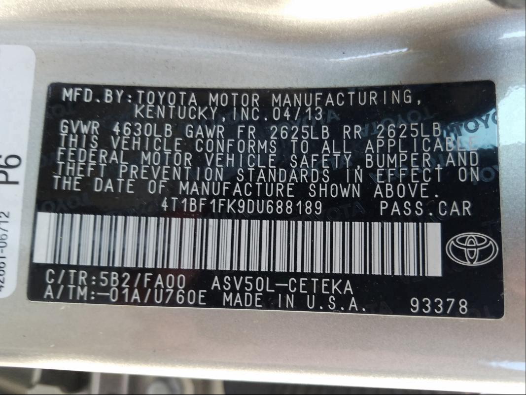 Photo 9 VIN: 4T1BF1FK9DU688189 - TOYOTA CAMRY L 