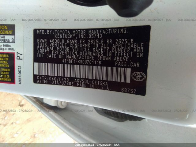 Photo 8 VIN: 4T1BF1FK9DU701118 - TOYOTA CAMRY 