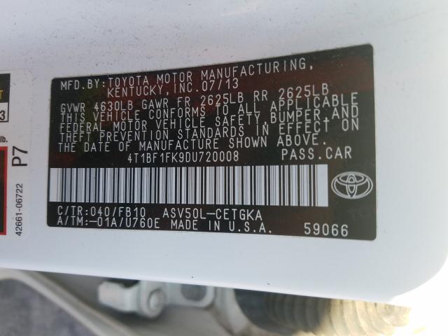 Photo 9 VIN: 4T1BF1FK9DU720008 - TOYOTA CAMRY L 