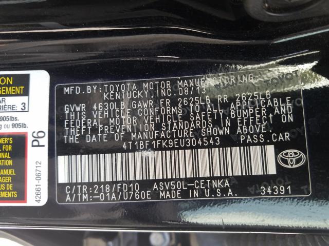 Photo 9 VIN: 4T1BF1FK9EU304543 - TOYOTA CAMRY L 