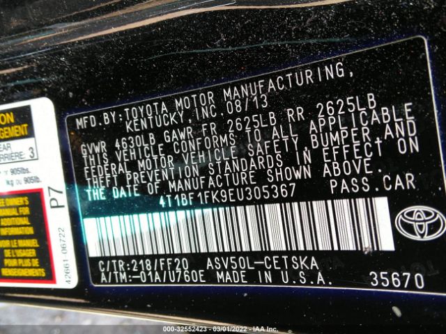 Photo 8 VIN: 4T1BF1FK9EU305367 - TOYOTA CAMRY 