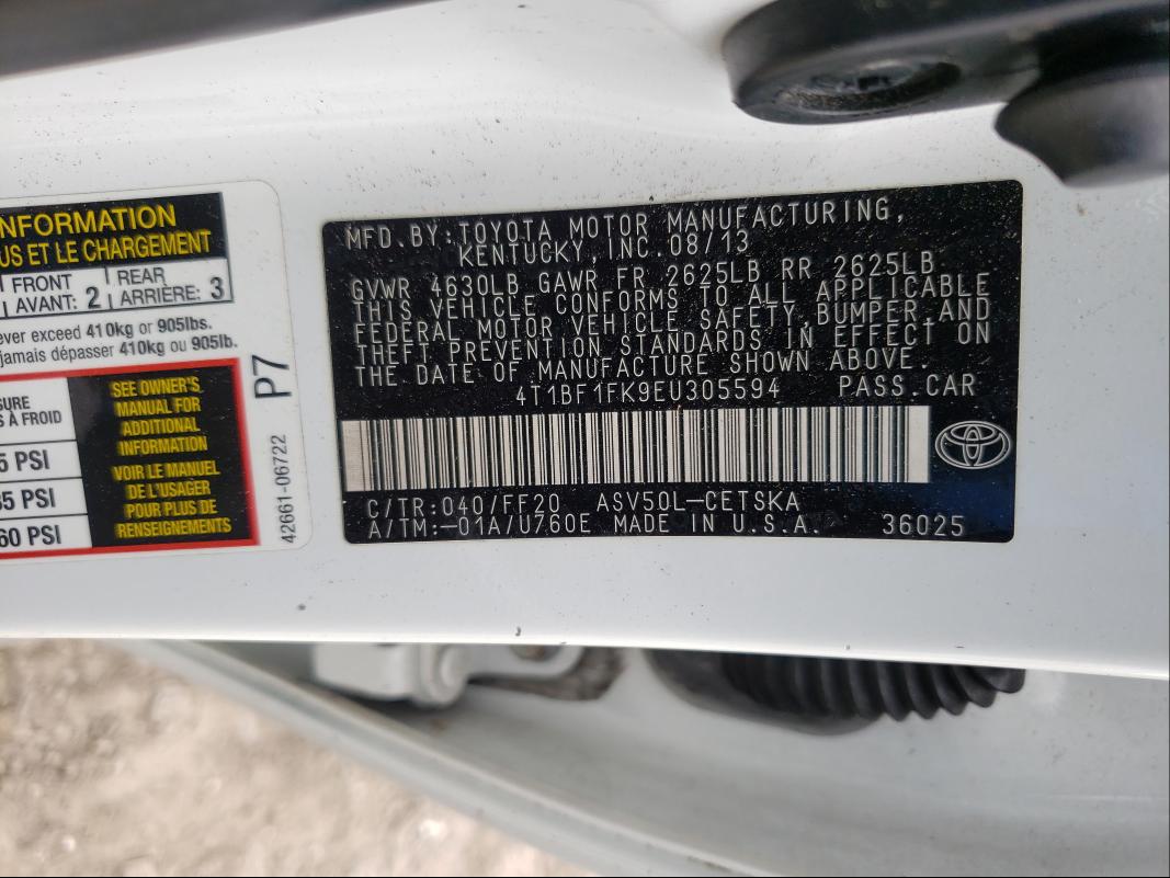 Photo 9 VIN: 4T1BF1FK9EU305594 - TOYOTA CAMRY L 