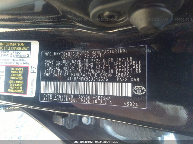 Photo 8 VIN: 4T1BF1FK9EU312576 - TOYOTA CAMRY 