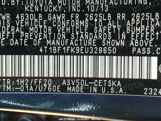 Photo 8 VIN: 4T1BF1FK9EU328650 - TOYOTA CAMRY 