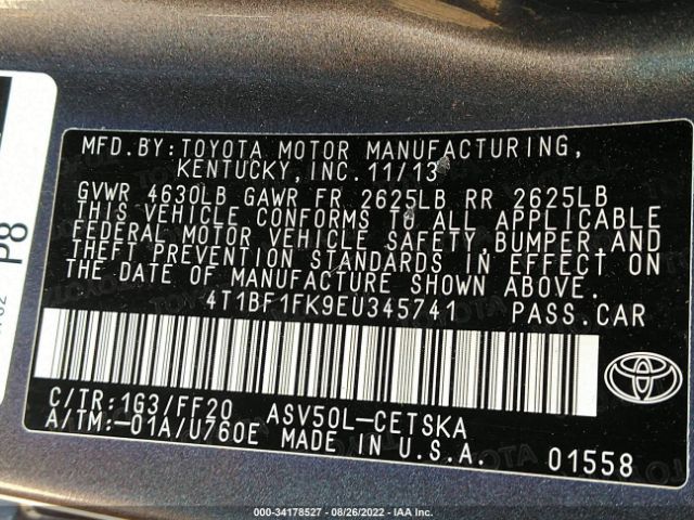 Photo 8 VIN: 4T1BF1FK9EU345741 - TOYOTA CAMRY 