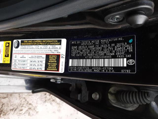 Photo 9 VIN: 4T1BF1FK9EU349465 - TOYOTA CAMRY L 