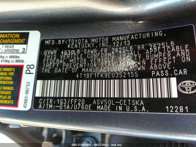 Photo 8 VIN: 4T1BF1FK9EU352155 - TOYOTA CAMRY 