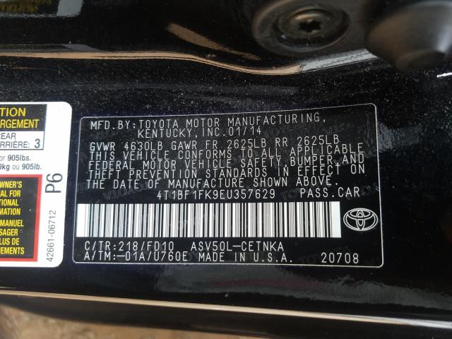 Photo 9 VIN: 4T1BF1FK9EU357629 - TOYOTA CAMRY L 