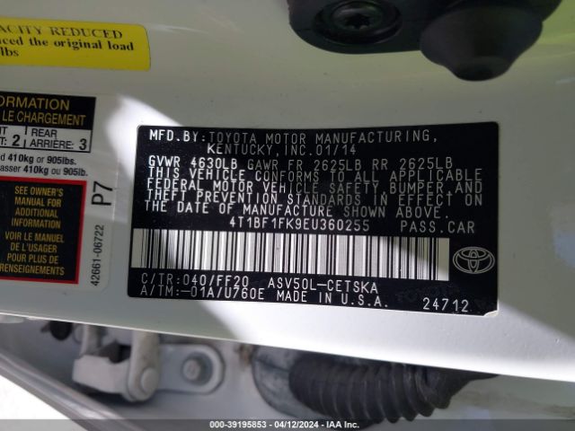 Photo 8 VIN: 4T1BF1FK9EU360255 - TOYOTA CAMRY 