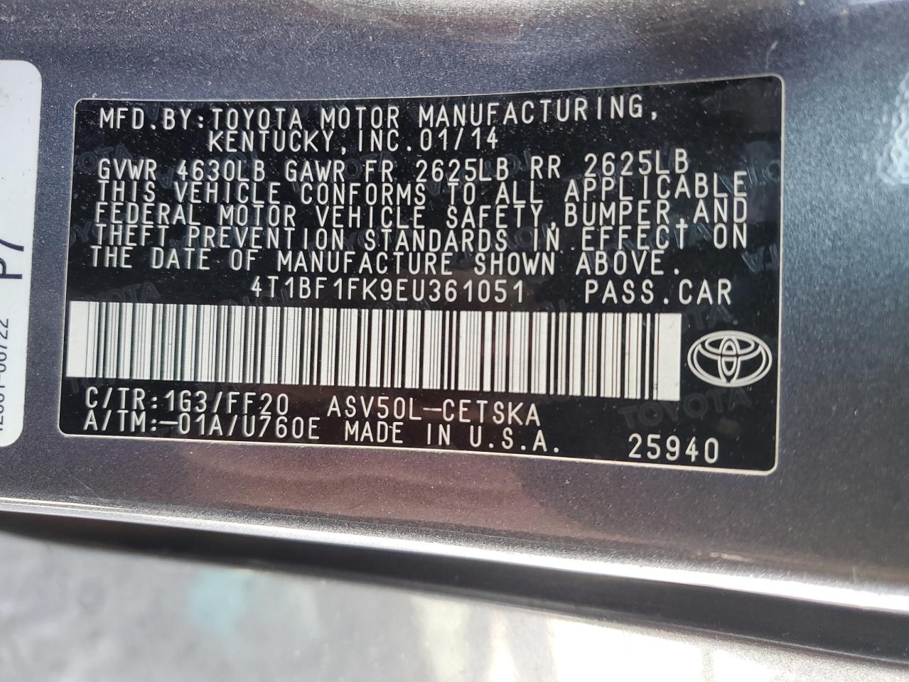 Photo 11 VIN: 4T1BF1FK9EU361051 - TOYOTA CAMRY 