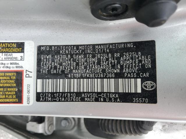 Photo 11 VIN: 4T1BF1FK9EU367366 - TOYOTA CAMRY L 