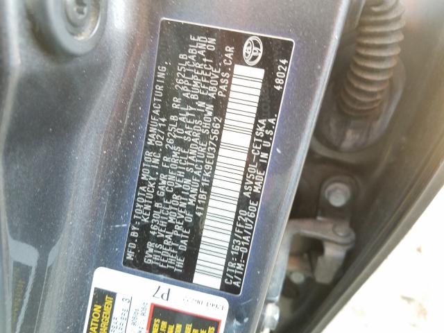 Photo 9 VIN: 4T1BF1FK9EU375662 - TOYOTA CAMRY L 