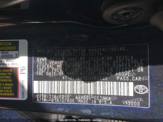 Photo 8 VIN: 4T1BF1FK9EU385902 - TOYOTA CAMRY 