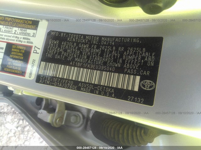 Photo 8 VIN: 4T1BF1FK9EU395040 - TOYOTA CAMRY 