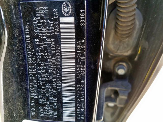 Photo 9 VIN: 4T1BF1FK9EU398827 - TOYOTA CAMRY L 