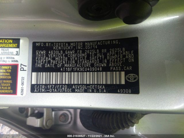 Photo 8 VIN: 4T1BF1FK9EU409048 - TOYOTA CAMRY 