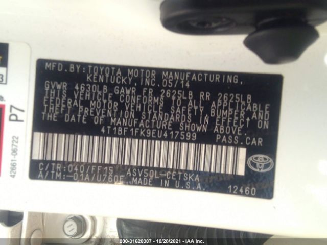 Photo 8 VIN: 4T1BF1FK9EU417599 - TOYOTA CAMRY 