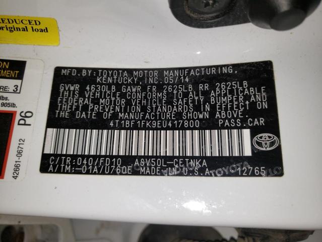 Photo 9 VIN: 4T1BF1FK9EU417800 - TOYOTA CAMRY L 