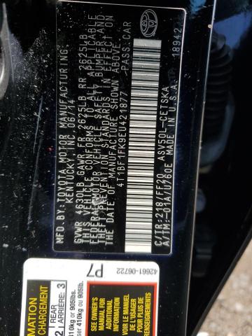 Photo 11 VIN: 4T1BF1FK9EU421877 - TOYOTA CAMRY L 