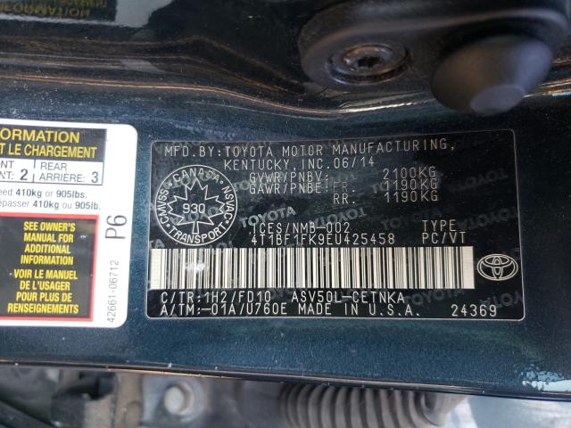 Photo 9 VIN: 4T1BF1FK9EU425458 - TOYOTA CAMRY L 