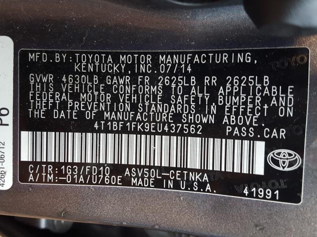 Photo 9 VIN: 4T1BF1FK9EU437562 - TOYOTA CAMRY L 