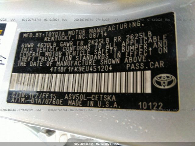 Photo 8 VIN: 4T1BF1FK9EU451204 - TOYOTA CAMRY 