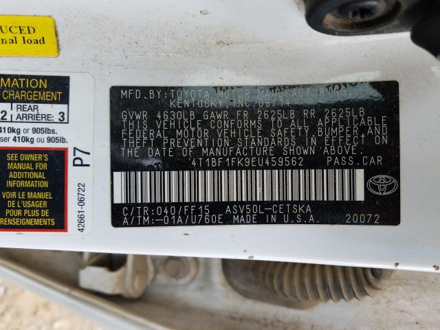 Photo 9 VIN: 4T1BF1FK9EU459562 - TOYOTA CAMRY L 