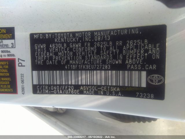 Photo 8 VIN: 4T1BF1FK9EU727283 - TOYOTA CAMRY 