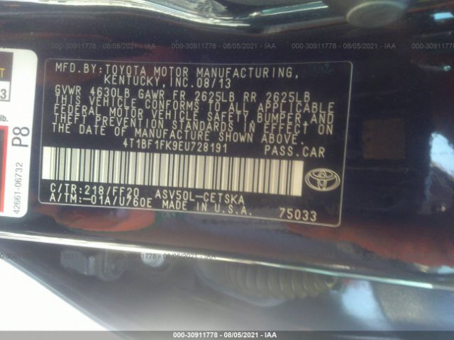 Photo 8 VIN: 4T1BF1FK9EU728191 - TOYOTA CAMRY 