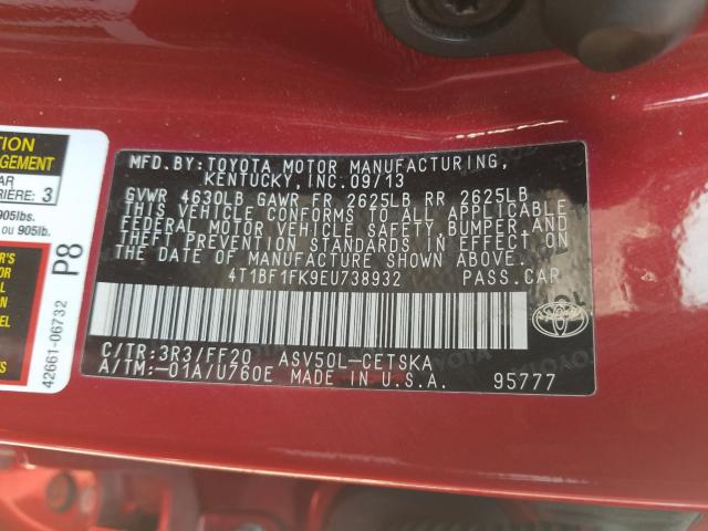 Photo 9 VIN: 4T1BF1FK9EU738932 - TOYOTA CAMRY L 