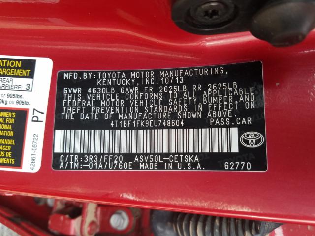 Photo 9 VIN: 4T1BF1FK9EU748604 - TOYOTA CAMRY L 