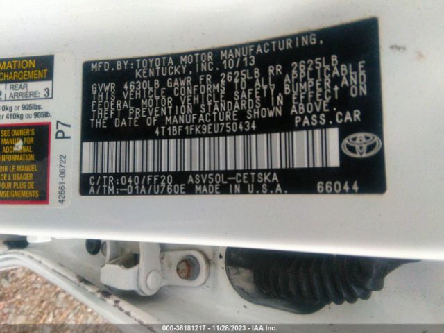 Photo 8 VIN: 4T1BF1FK9EU750434 - TOYOTA CAMRY 