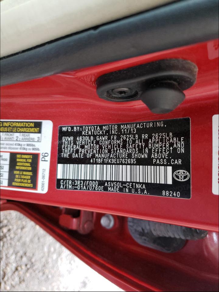 Photo 9 VIN: 4T1BF1FK9EU762695 - TOYOTA CAMRY L 