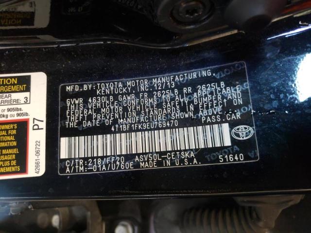 Photo 9 VIN: 4T1BF1FK9EU769470 - TOYOTA CAMRY L 