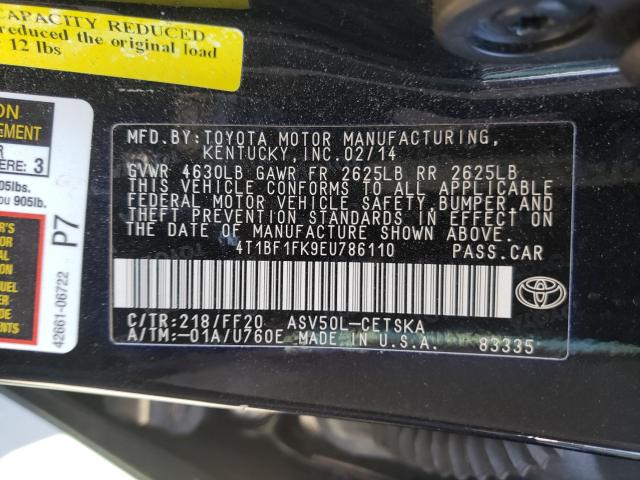 Photo 9 VIN: 4T1BF1FK9EU786110 - TOYOTA CAMRY L 