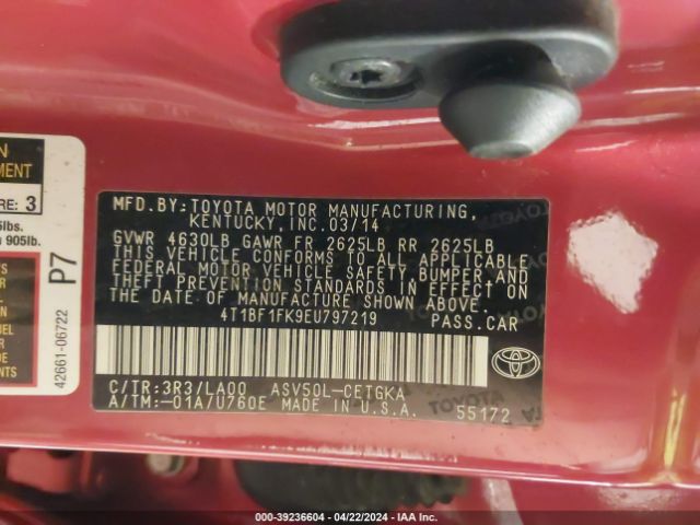 Photo 8 VIN: 4T1BF1FK9EU797219 - TOYOTA CAMRY 