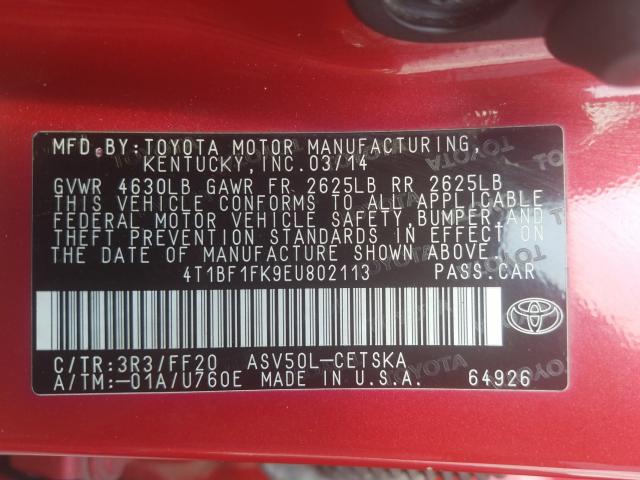 Photo 9 VIN: 4T1BF1FK9EU802113 - TOYOTA CAMRY L 