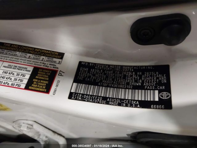 Photo 8 VIN: 4T1BF1FK9EU803102 - TOYOTA CAMRY 