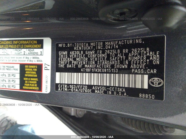 Photo 8 VIN: 4T1BF1FK9EU815153 - TOYOTA CAMRY 