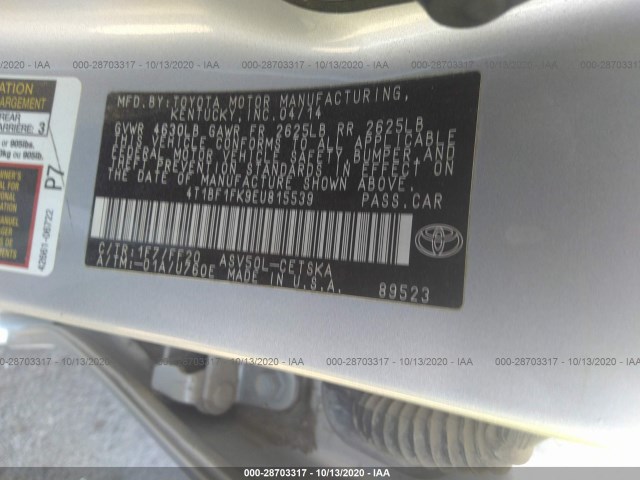 Photo 8 VIN: 4T1BF1FK9EU815539 - TOYOTA CAMRY 