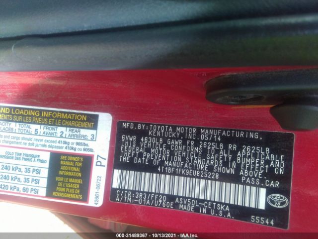 Photo 8 VIN: 4T1BF1FK9EU825228 - TOYOTA CAMRY 