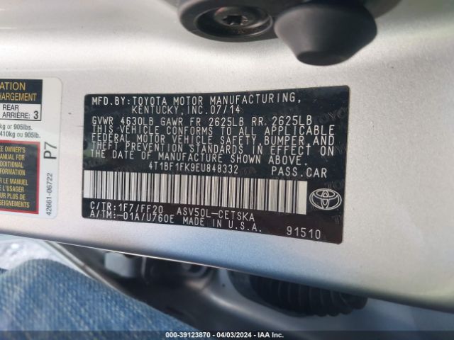 Photo 8 VIN: 4T1BF1FK9EU848332 - TOYOTA CAMRY 