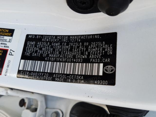 Photo 9 VIN: 4T1BF1FK9FU014093 - TOYOTA CAMRY LE 