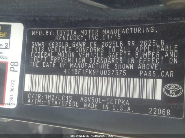 Photo 8 VIN: 4T1BF1FK9FU027975 - TOYOTA CAMRY 