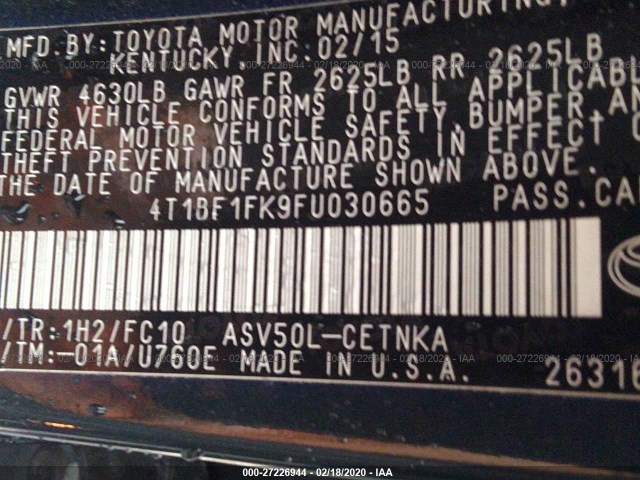 Photo 8 VIN: 4T1BF1FK9FU030665 - TOYOTA CAMRY 